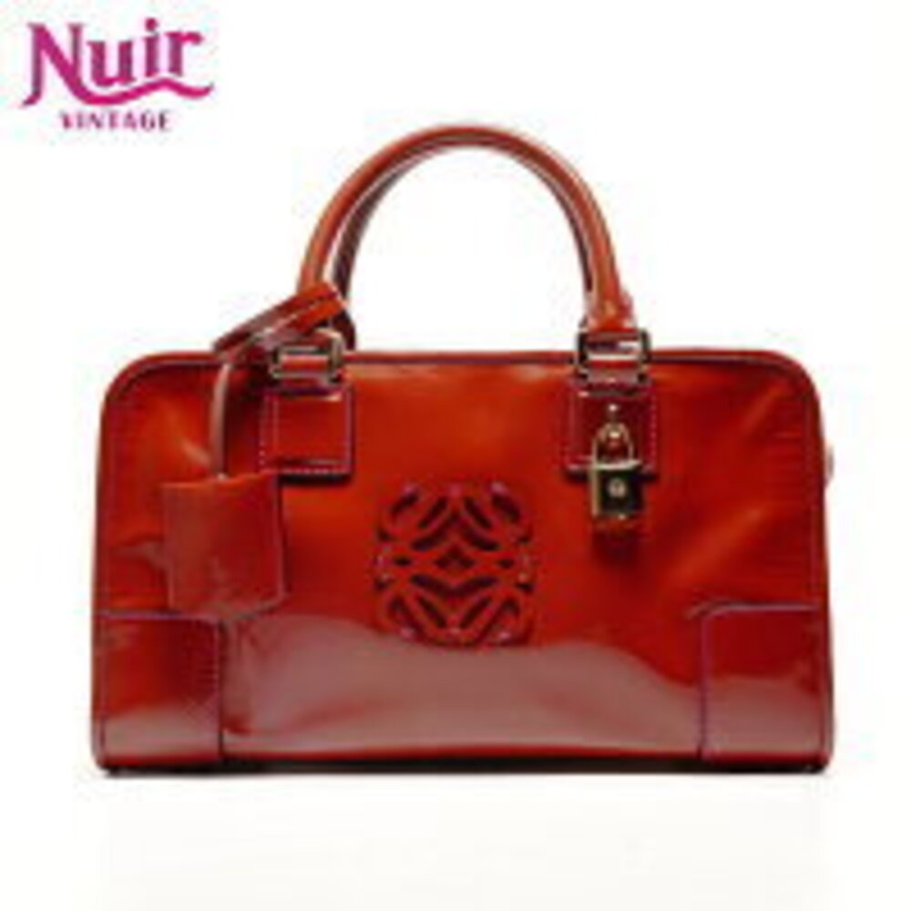 LOEWE Patent Vernis Leather Anagram Amazona Handbag Red
